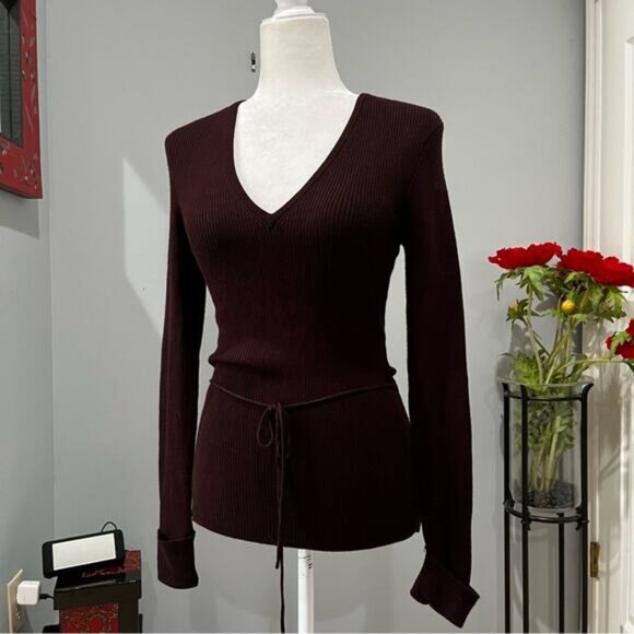 NEW BCBGMaxAzria Longline Ribbed Belted V Neck Fitted Layering Sweater S NWT - Picture 9 of 16